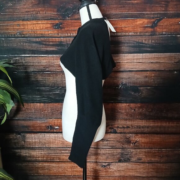 NWT 525 Anthropologie Sweater M/L Black Cropped Shrug Cardigan Button Front - Picture 5 of 12